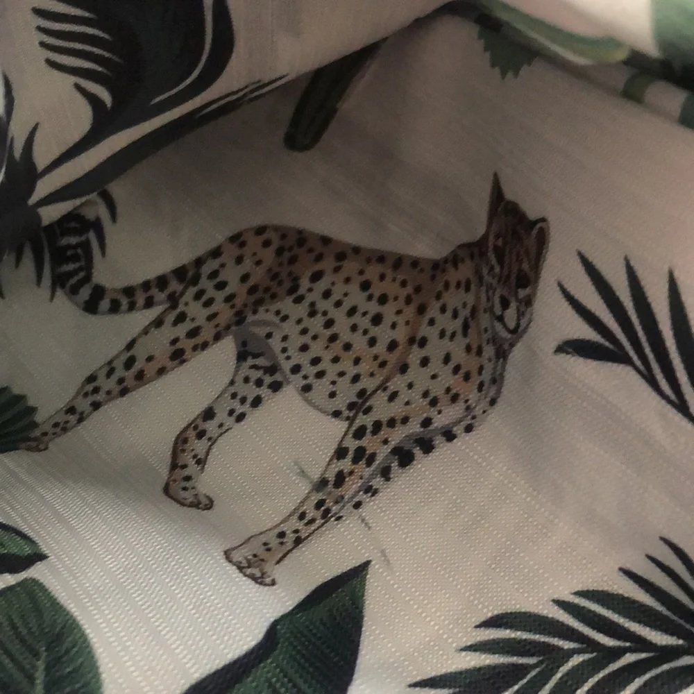 Jungle Creatures Tropical Shower Curtain Set - Monkey Palm Print, Green & White